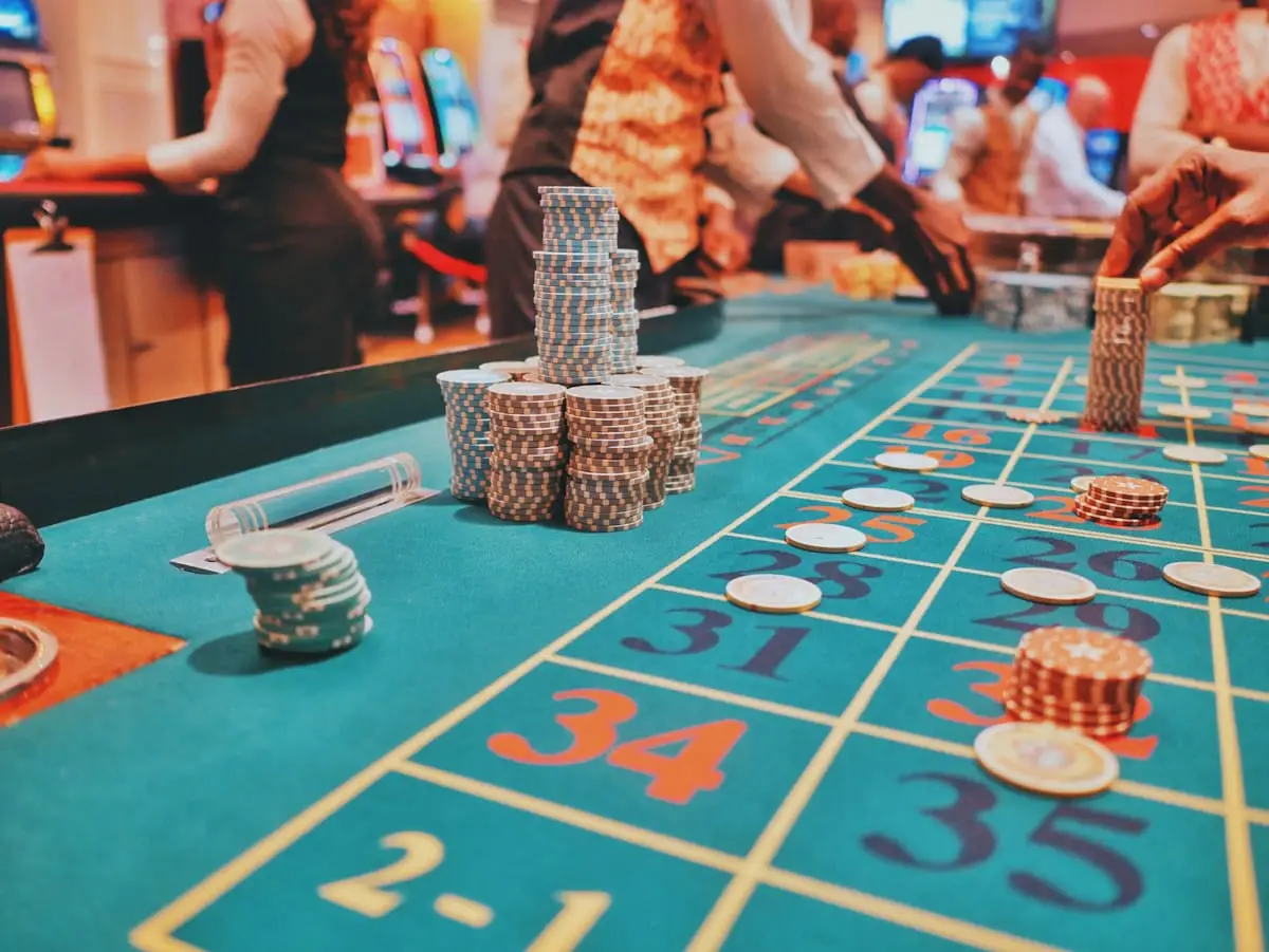 Casino table with chips and wagers