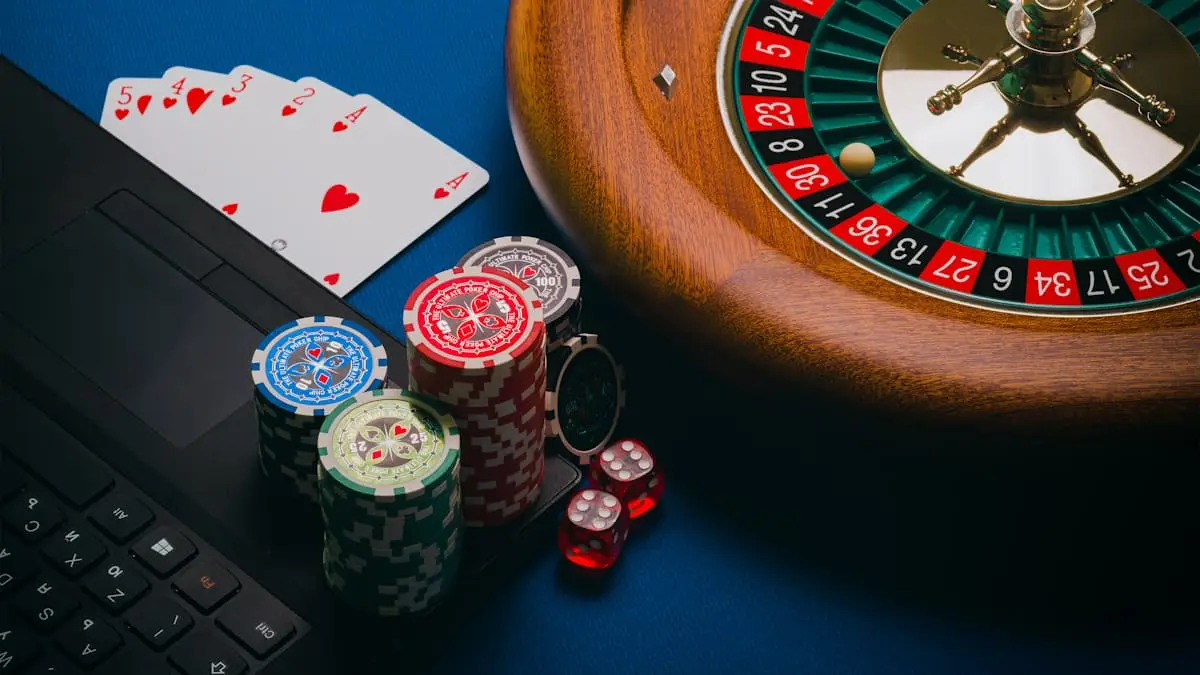 Roulette table with cards and chips