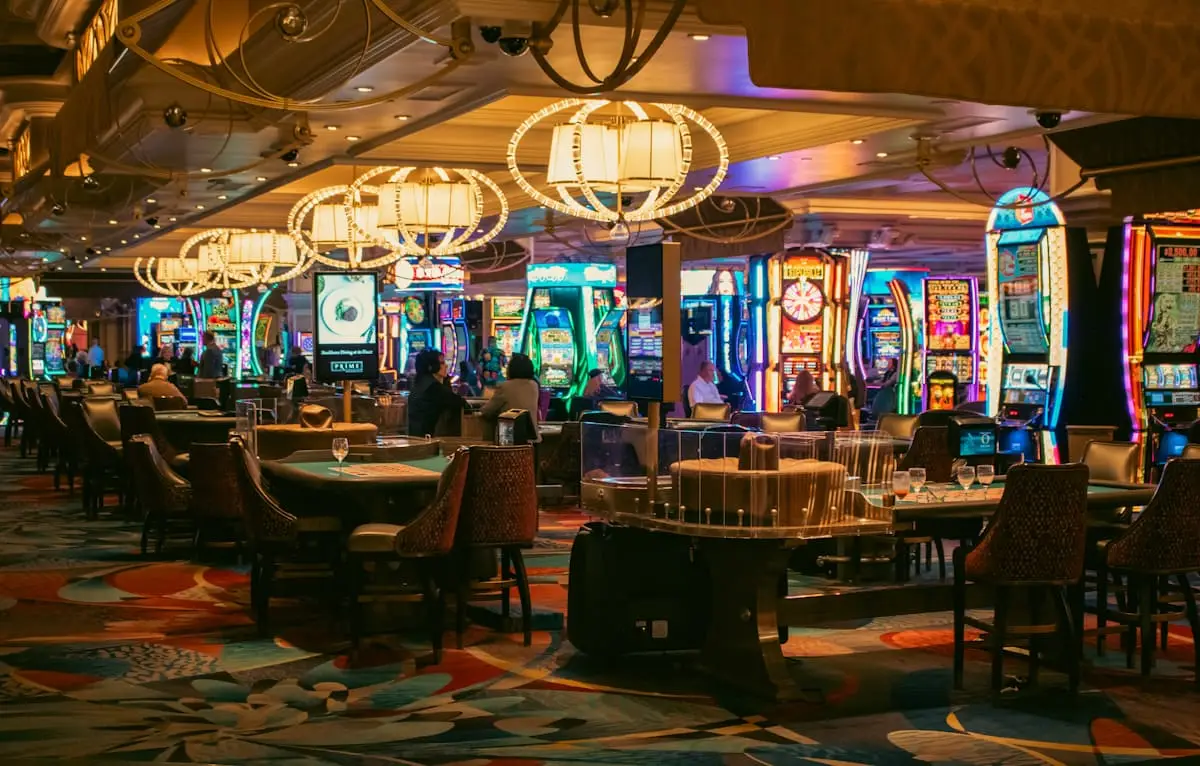 Spacious casino interior with gaming machines